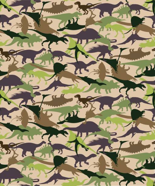 ilustrações, clipart, desenhos animados e ícones de conjunto de dinossauros - monster set pattern green