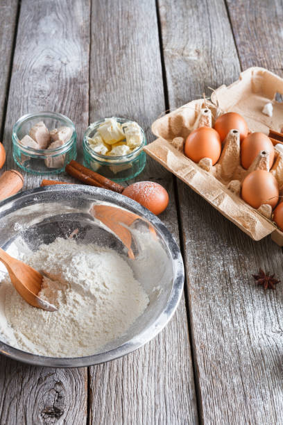 istock Cooking ingredients for baking, eggs and flour 817351924
