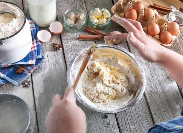 istock Cooking ingredients for baking, eggs, butter and flour 817352132