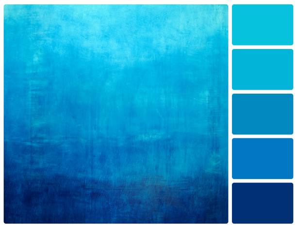Hand drawn blue gradient background on wall with palette color swatches