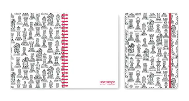 Vector illustration of Cover design for notebooks or scrapbooks with ornamental chess pieces