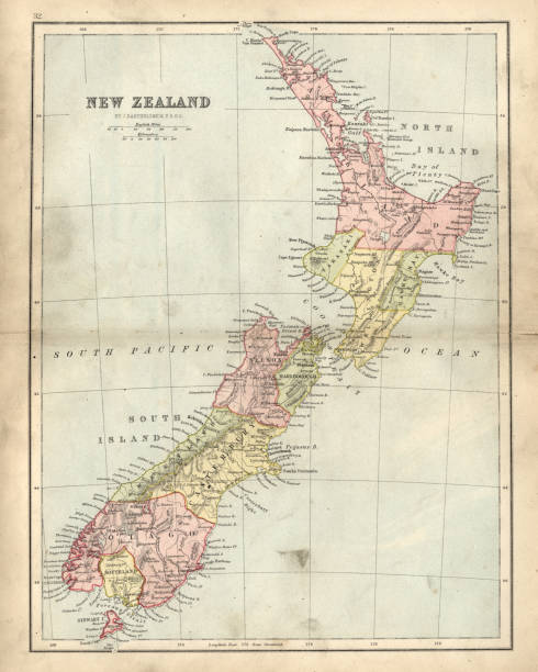 antike landkarte von neuseeland im 19. jahrhundert, 1873 - 19th stock-grafiken, -clipart, -cartoons und -symbole
