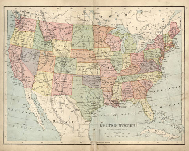 미국에서 19 세기, 1873의 고 대 지도 - cartography map retro revival usa stock illustrations