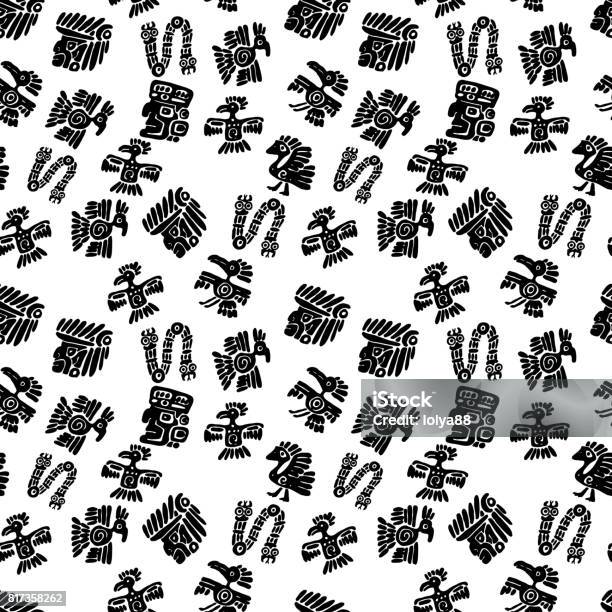 Seamless Maya Pattern Black And White Ethnic Elements Stock Illustration - Download Image Now