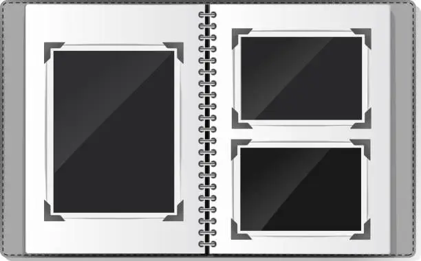 Vector illustration of photo album with spiral empty frames on white. vector illustration