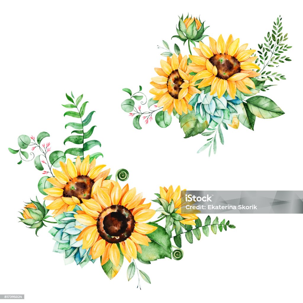Belle collection florale aux tournesols - Illustration de Tournesol libre de droits