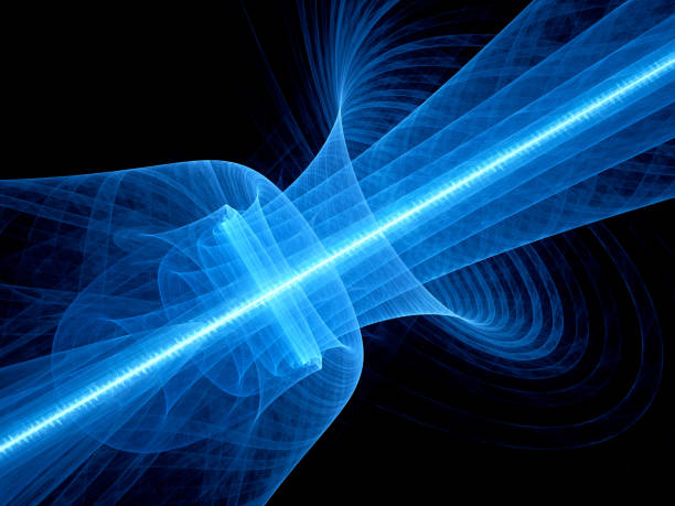 Blue glowing quantum laser in space with rippled beam Blue glowing quantum laser in space with rippled beam, computer generated abstract background, 3D rendering photon stock pictures, royalty-free photos & images
