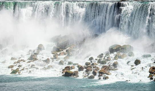 A close-up image of the American Falls, one of the three waterfalls at Niagara falls.