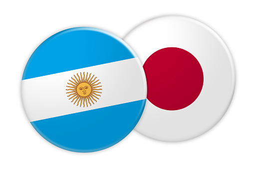 News Concept: Argentina Flag Button On Japan Flag Button, 3d illustration on white background