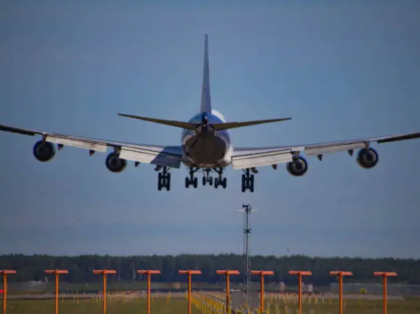Riga, Latvia - July 15, 2017: Atlas Air B744 - landing, Riga International Airport