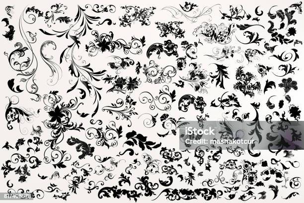 Collection Of Vector Hand Drawn Flourishes In Antique Style Mega Set Stock Illustration - Download Image Now