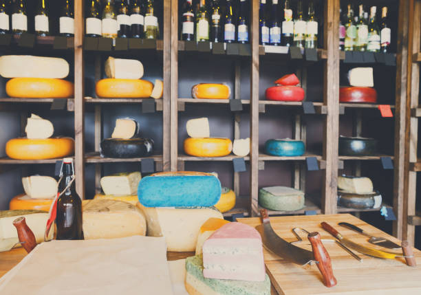 istock Cheese shop shelves, large assortment 817409058