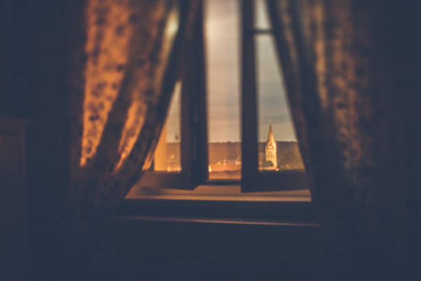 Full moon night by the window in summer