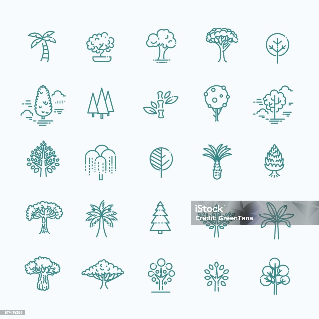 Conjunto de iconos de línea del Vector de la forma del árbol - arte vectorial de Ícono libre de derechos