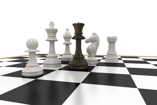 istock Black queen surrounded by white pieces 817431544