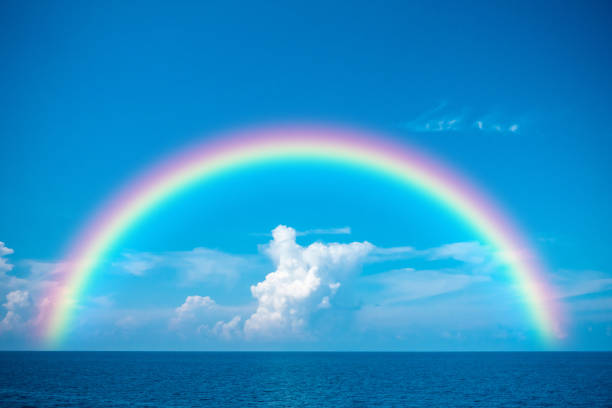 istock blue sky and blue sea with rainbow 817442616