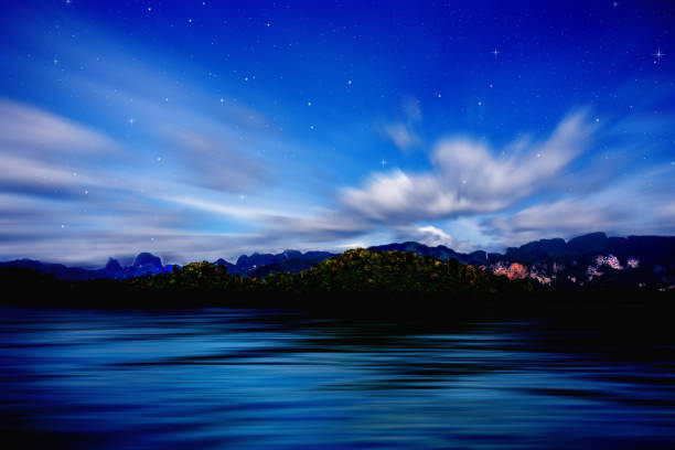 fantasy night sky with mountain and motion