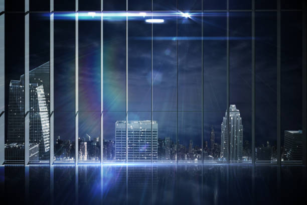 istock Office overlooking city at night 817448894