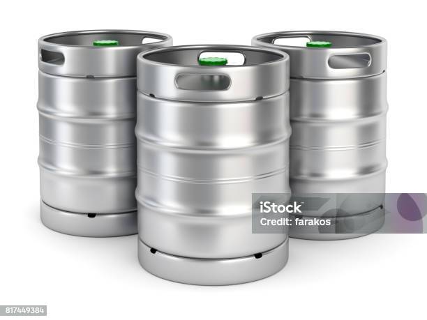 Metal Beer Kegs On White Background Stock Photo - Download Image Now - Barrel, Beer - Alcohol, Beer Tap