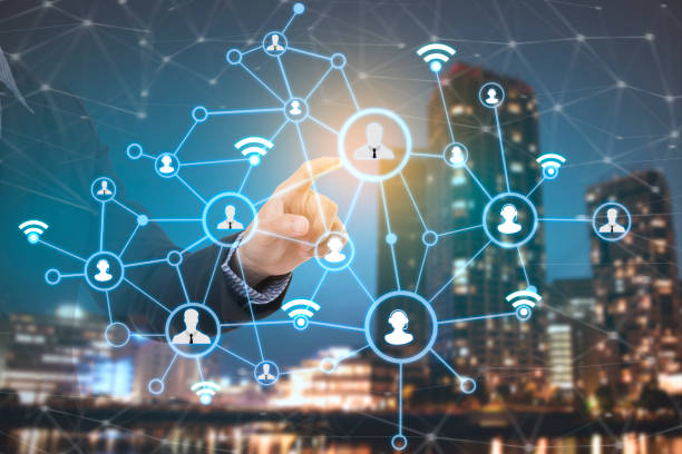 istock Business people icon networking system. concept globe technology social network communication. 817452588
