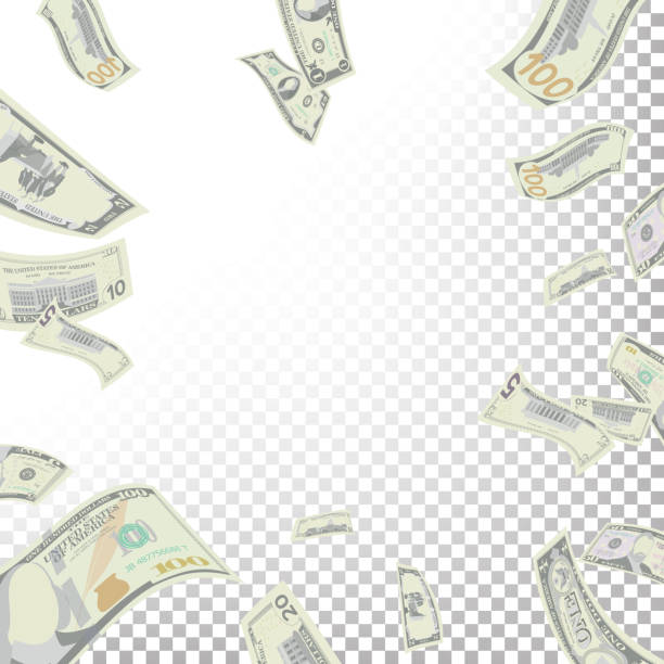 кадр из летающих долларовых банкнот вектор - currency us paper currency falling flying stock illustrations