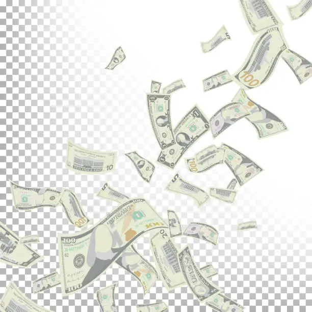 Vector illustration of Flying Dollar Banknotes Vector. Cartoon Money