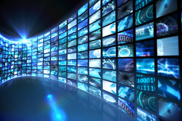 istock Curve of digital screens in blue 817475870