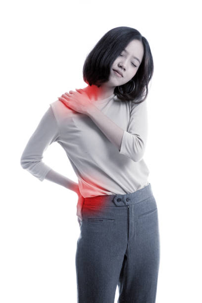 istock Young Asian  woman got back pain 817493446
