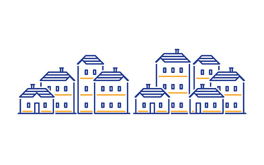 Real estate, residential district, apartment building, neighborhood concept, group of houses line icons