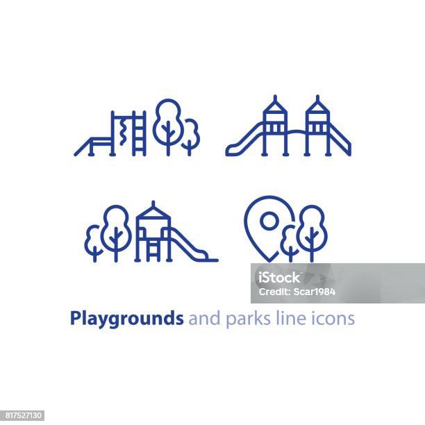 Play Zone For Children Playground Equipment Local Park Stock Illustration - Download Image Now