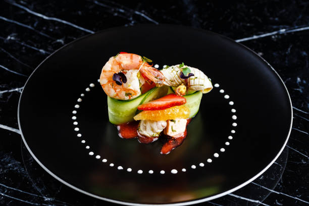 istock Cooked prawns appetizer with fruits 817527594