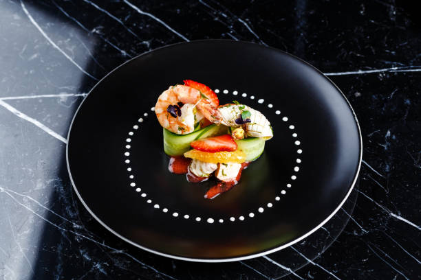 istock Cooked prawns appetizer with fruits 817532758