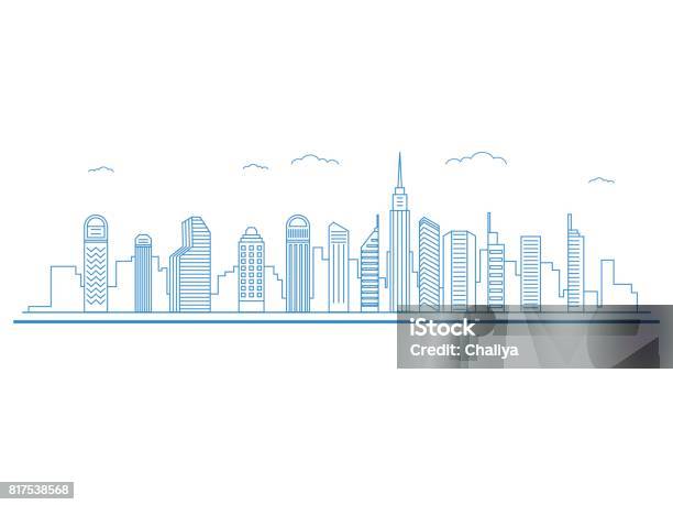 Flat Line Design Style Urban Cityscape Real Estate Concept Stock Illustration - Download Image Now
