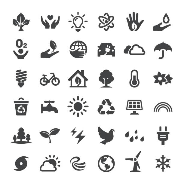 zestaw ikon ochrony środowiska - big series - leaf human hand computer icon symbol stock illustrations