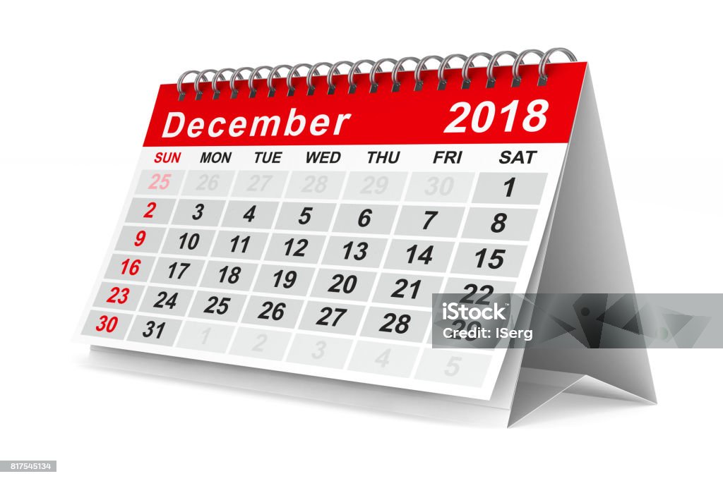 2018 year calendar. December. Isolated 3D illustration 2018 Stock Photo