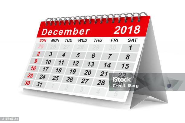 2018 Year Calendar December Isolated 3d Illustration Stock Photo - Download Image Now