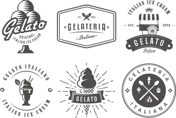 Set of gelato badges. Set of gelato badges. Vector italian ice cream labels. Retro s for cafeteria or bar. gelato stock illustrations