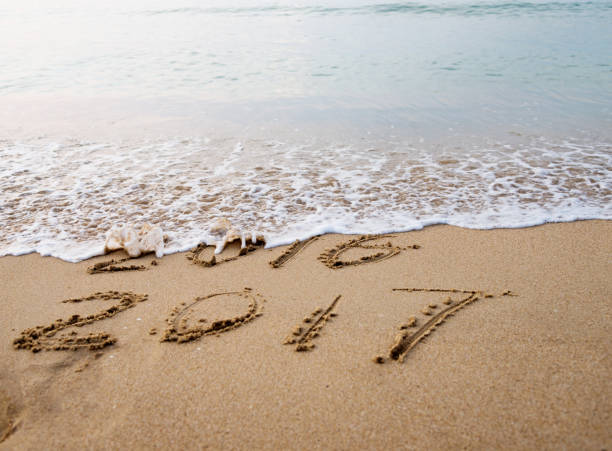 istock Digits 2017 and 2016 on the sand of a beach 817566788