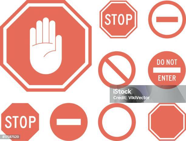 Stop Signs Collection In Red And White Stock Illustration - Download Image Now - Stop Sign, Icon Symbol, Road Sign