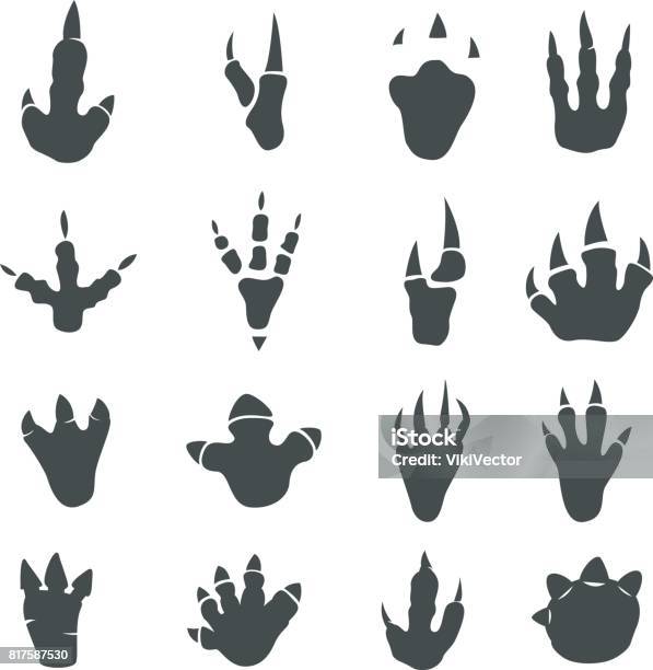 Dinosaur Footprints Collection On White Stock Illustration - Download Image Now - Dinosaur, Footprint, Track - Imprint