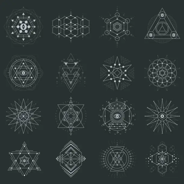 Vector illustration of Sacred geometry set on black background