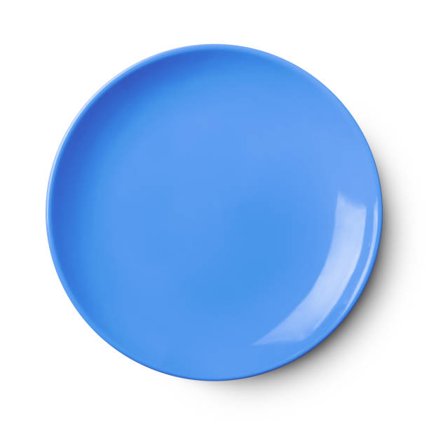 空セラミック ラウンド クリッピング パスと白で隔離板 - plate blue dishware white ストックフォトと画像