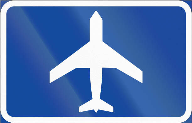 istock Road sign used in Sweden - Airfield straight ahead 817589796