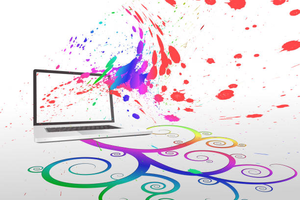 istock Laptop with colourful spiral design 817589882