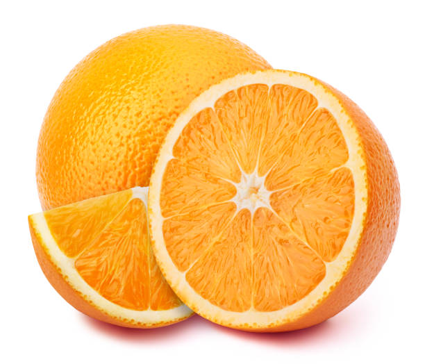 istock Orange with slices isolated on white 817600868
