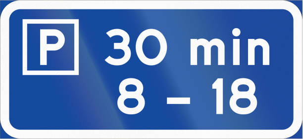 istock Road sign used in Sweden - Parking permitted for specified period between times shown 817611564