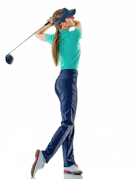 woman golfer golfing isolated