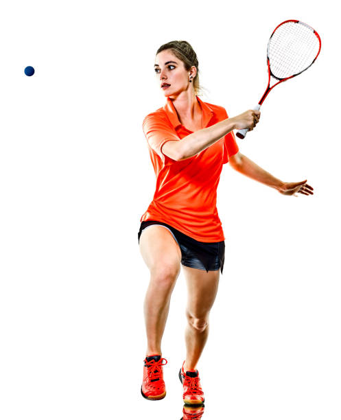 young teenager girl woman Squash player isolated one caucasian young teenager girl woman playing Squash player isolated on white background squash sport stock pictures, royalty-free photos & images