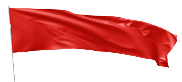 istock Long red flag with flagpole waving in wind 817641012