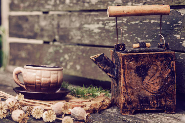istock Beautiful rustic background stillife with utensils and plants 817648882